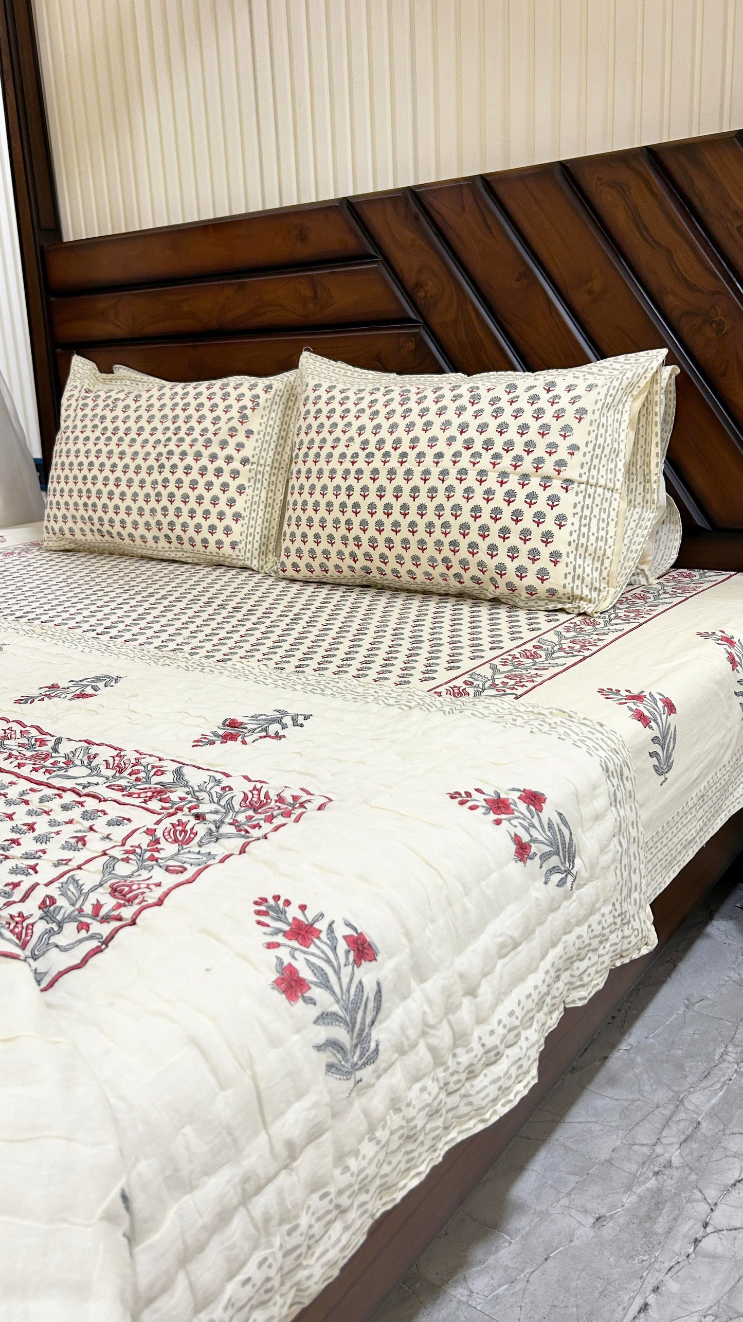 Magnolia Handblock Printed Reversible Quilt - 104