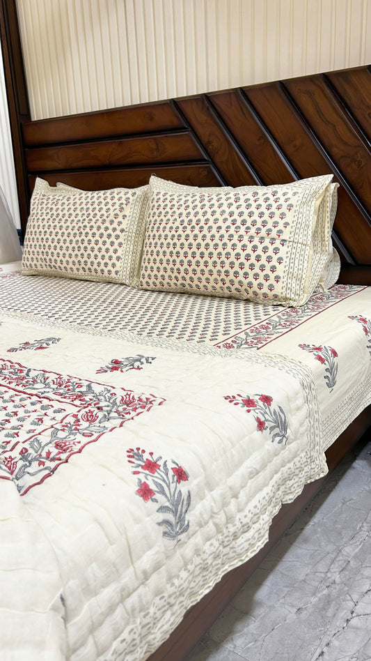 Magnolia Handblock Printed Reversible Bedset - 104