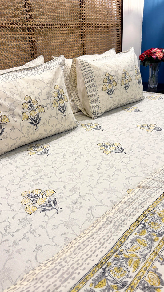 Magnolia Handblock Printed Bedsheet - 110