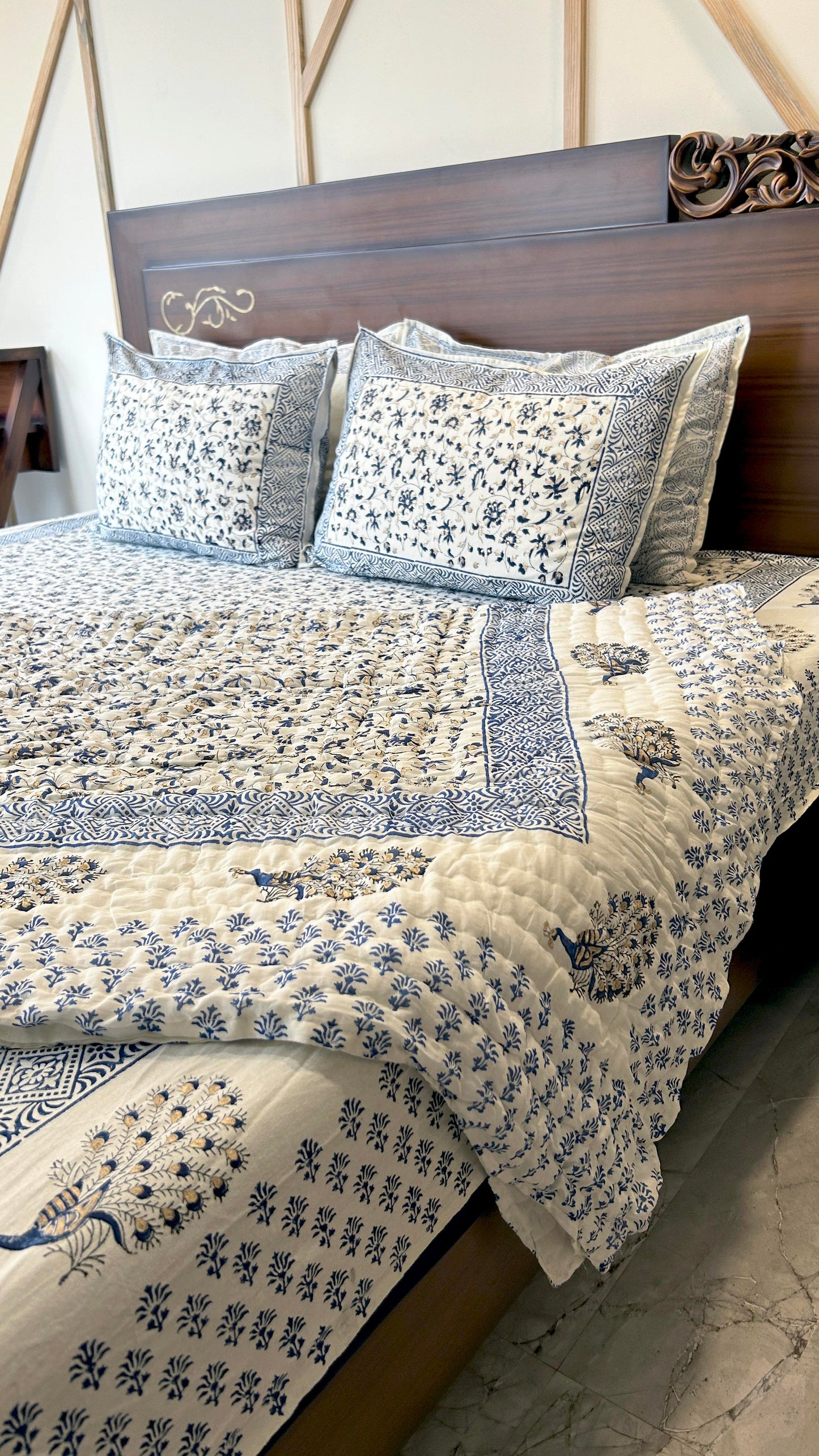 Royal Rajputana Handblock Printed Non Reversible Bedset - 107