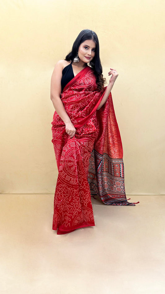 Festive Weaves Red Silk Saree