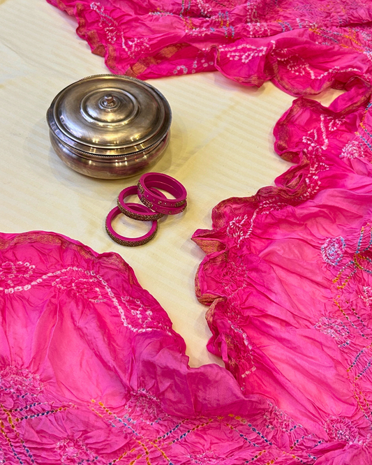 Fuschia Pink Bandhej Saree