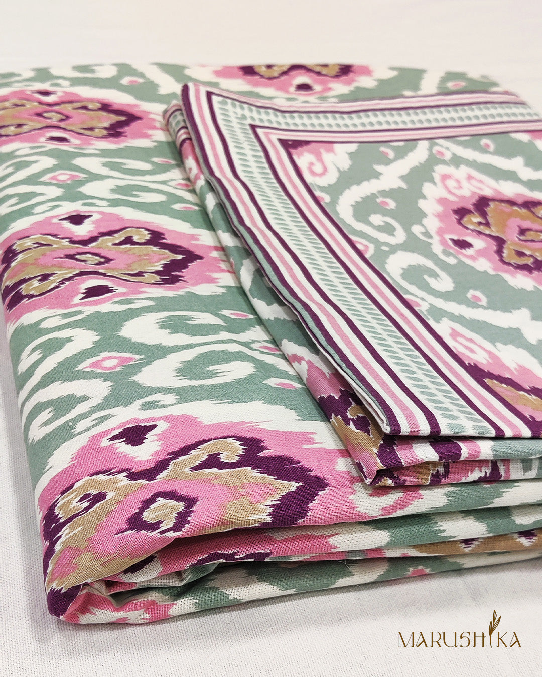 Ikat Print Handblock Printed Bedsheet - 101