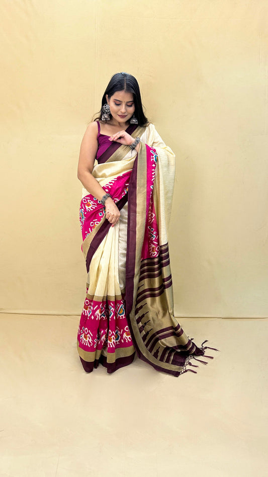 Festive Weaves wine beige Silk Saree