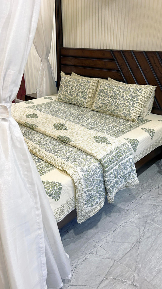 Magnolia Handblock Printed Bedsheet - 107