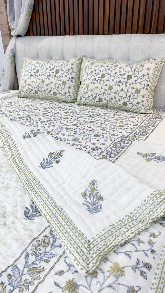 Magnolia Handblock Printed Reversible Bedset - 114