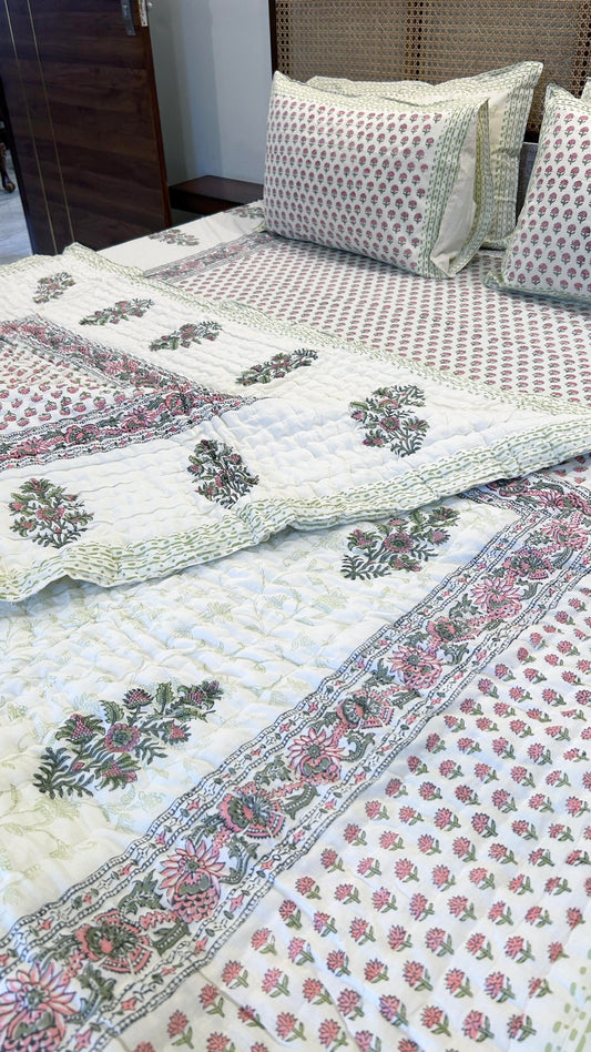 Magnolia Handblock Printed Reversible Bedset - 109