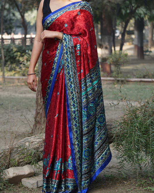 Kalamkari Anchal Silk Saree with Baraat Border