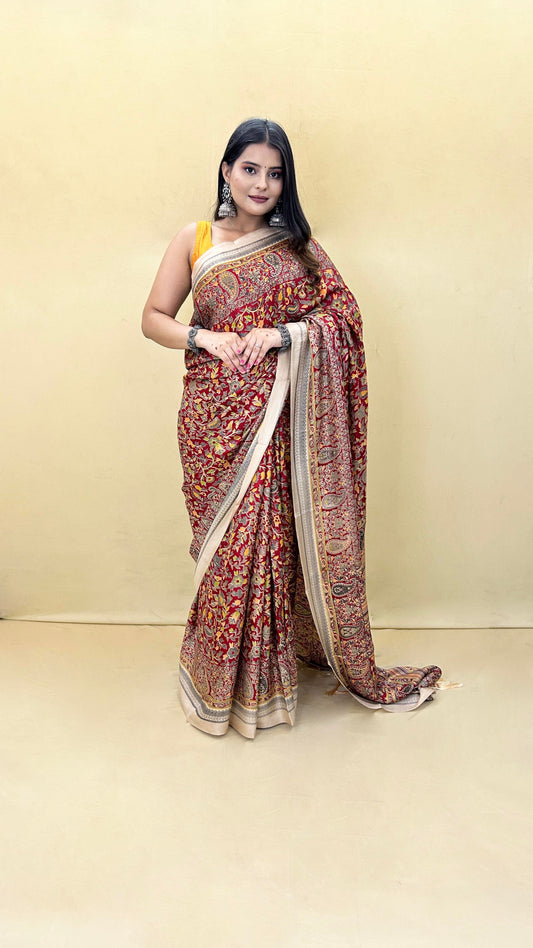 Festive Weaves Red Floral Jaal Silk Saree