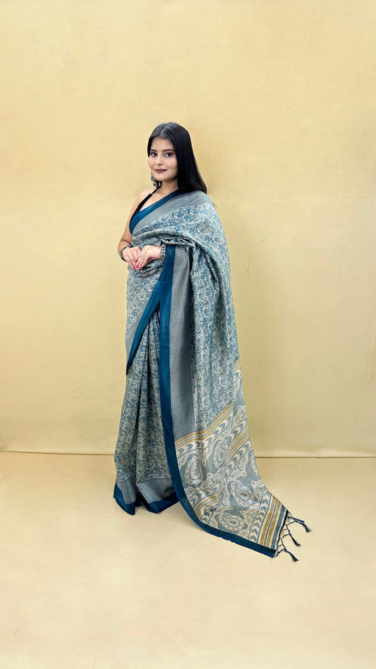 Festive Weaves Blue Grey Silk Saree