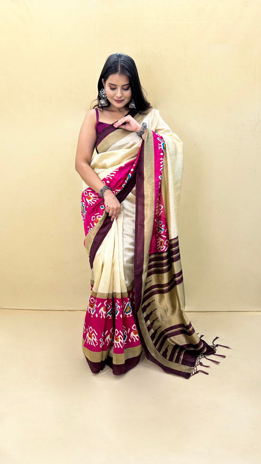 Festive Weaves wine beige Silk Saree