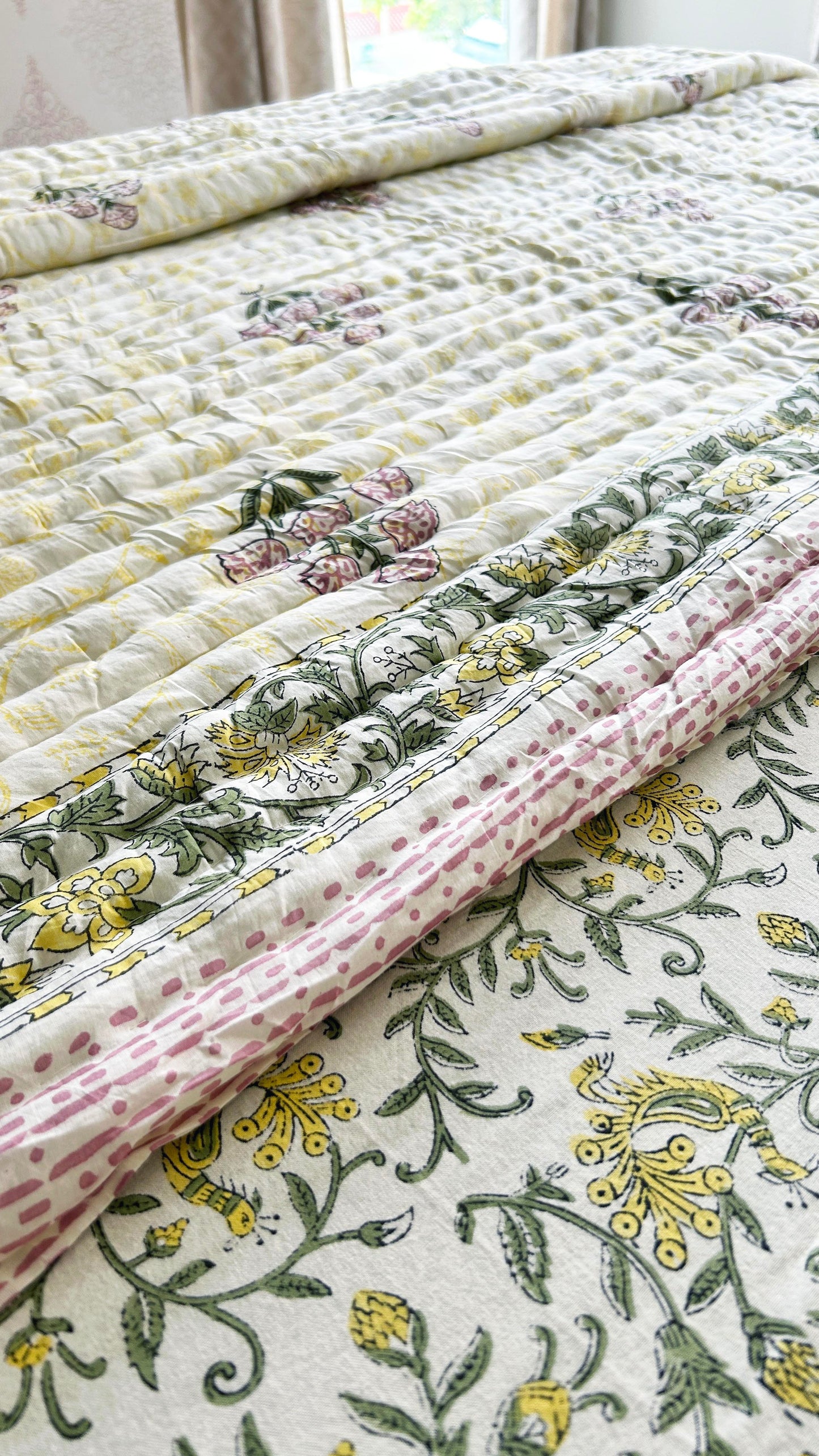 Magnolia Handblock Printed Reversible Bedset - 116