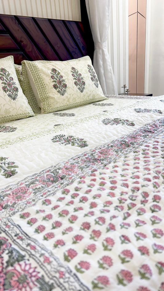 Magnolia Handblock Printed Reversible Quilt - 113