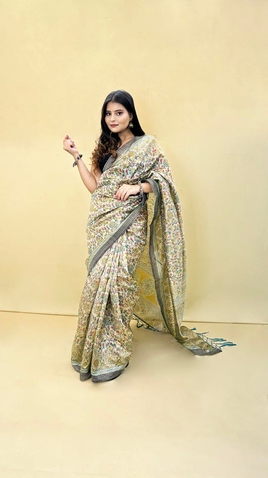 Festive Weaves Beige Floral Silk Saree