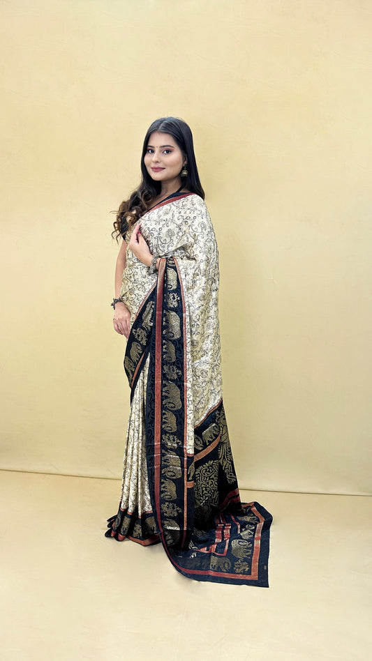 Festive Weaves White Black Silk Saree