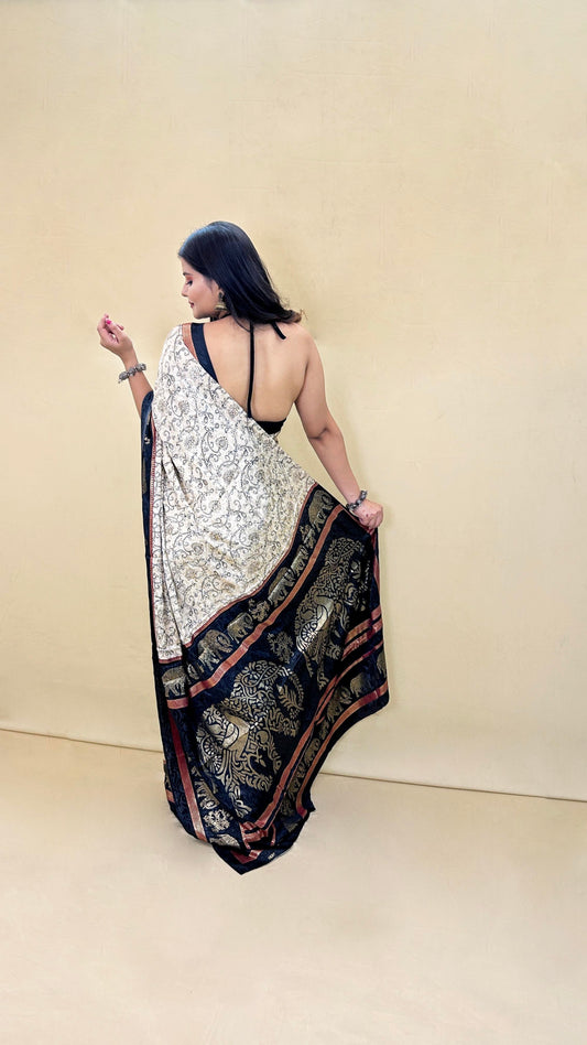 Festive Weaves White Black Silk Saree