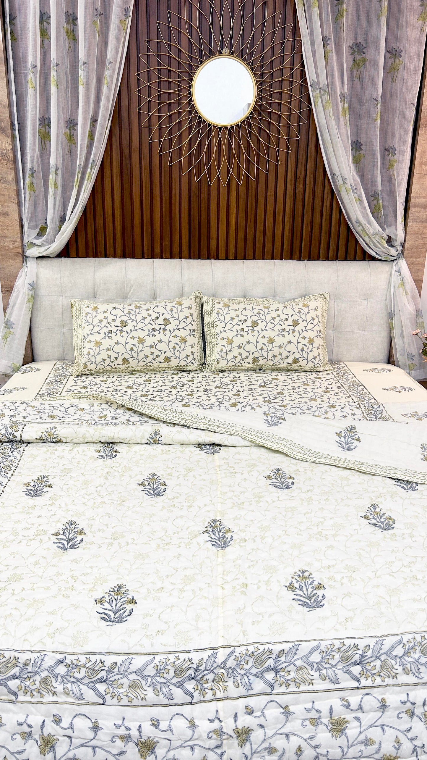 Magnolia Handblock Printed Reversible Bedset - 114