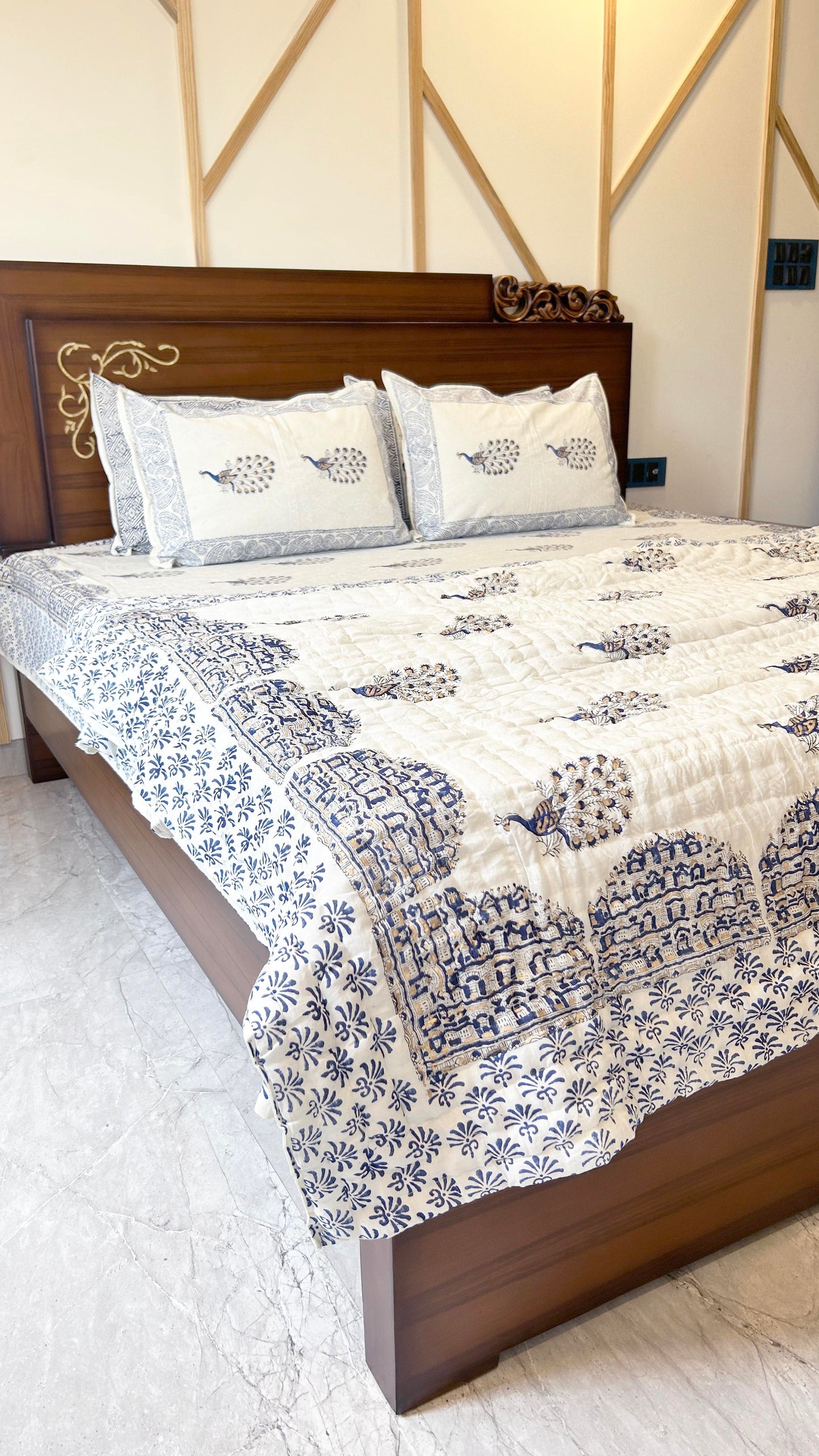 Royal Rajputana Handblock Printed Non Reversible Bedset - 109