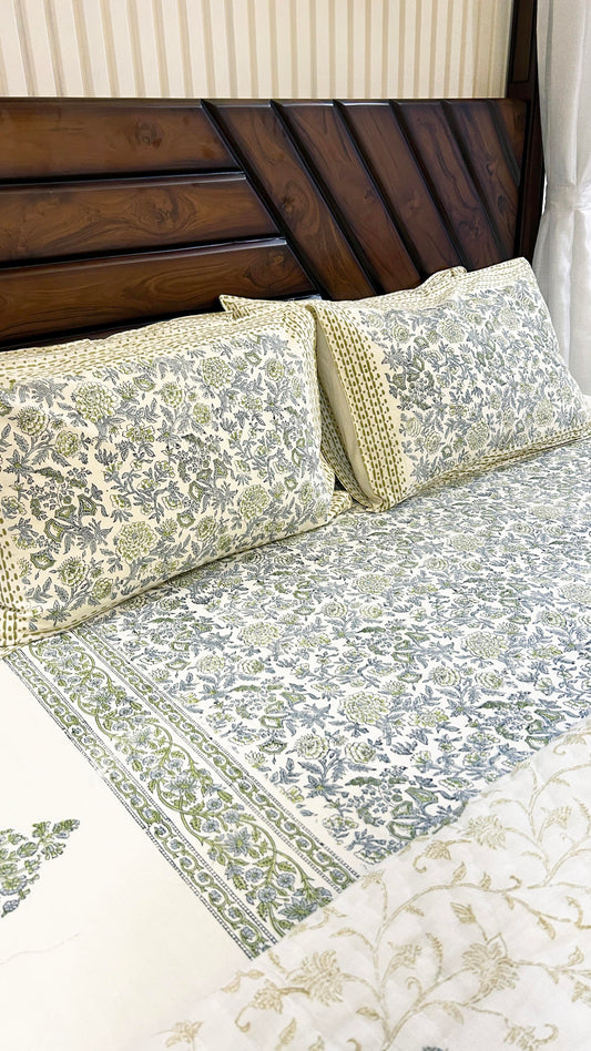 Magnolia Handblock Printed Reversible Bedset - 107