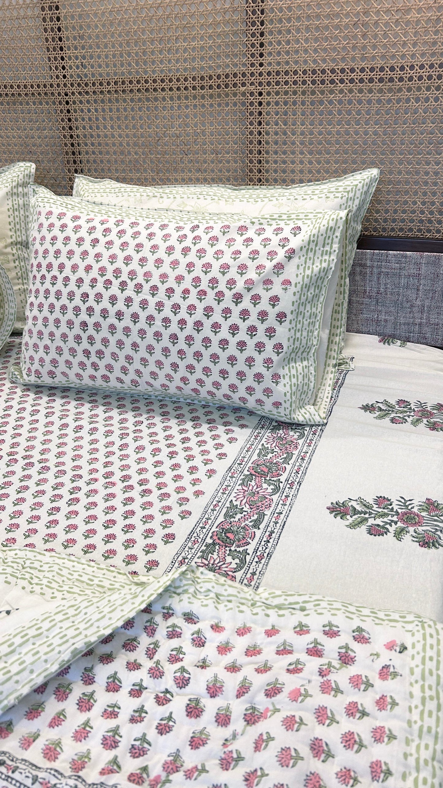 Magnolia Handblock Printed Reversible Quilt - 109