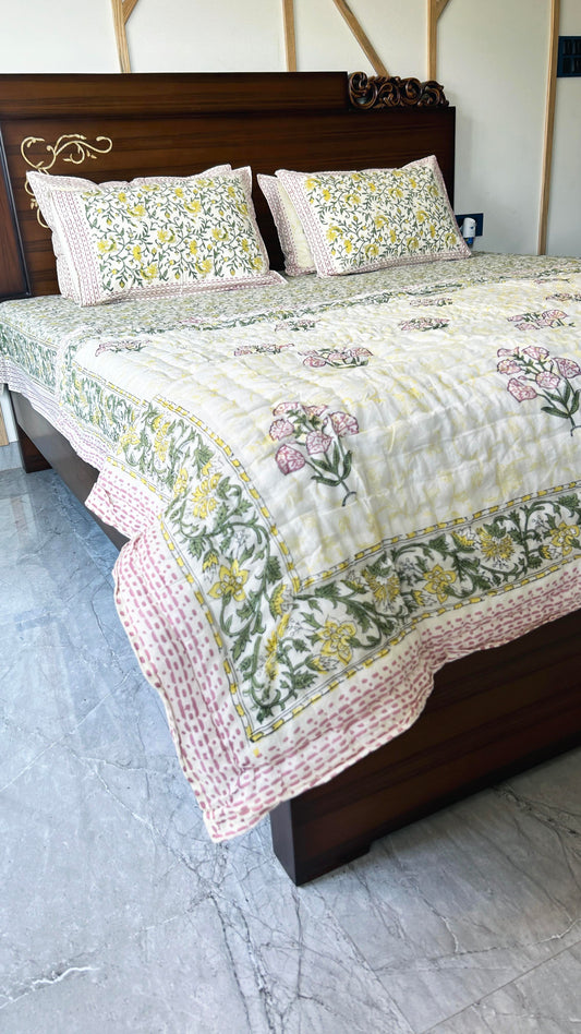 Magnolia Handblock Printed Reversible Quilt - 116