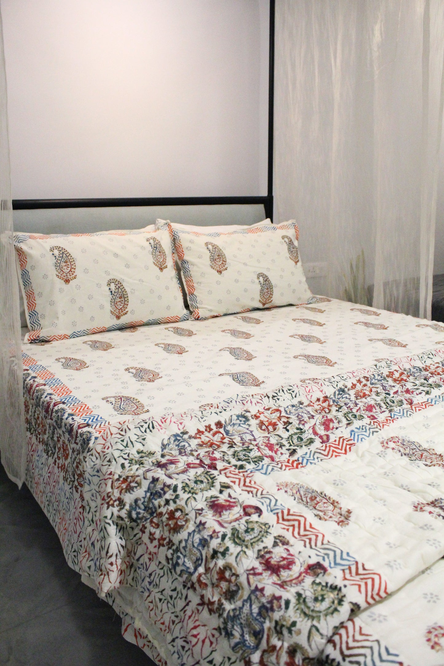 Royal Rajputana Handblock Printed Non Reversible Bedset - 122