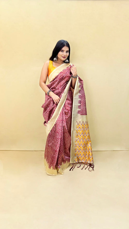 Festive Weaves Orange Pink Silk Saree