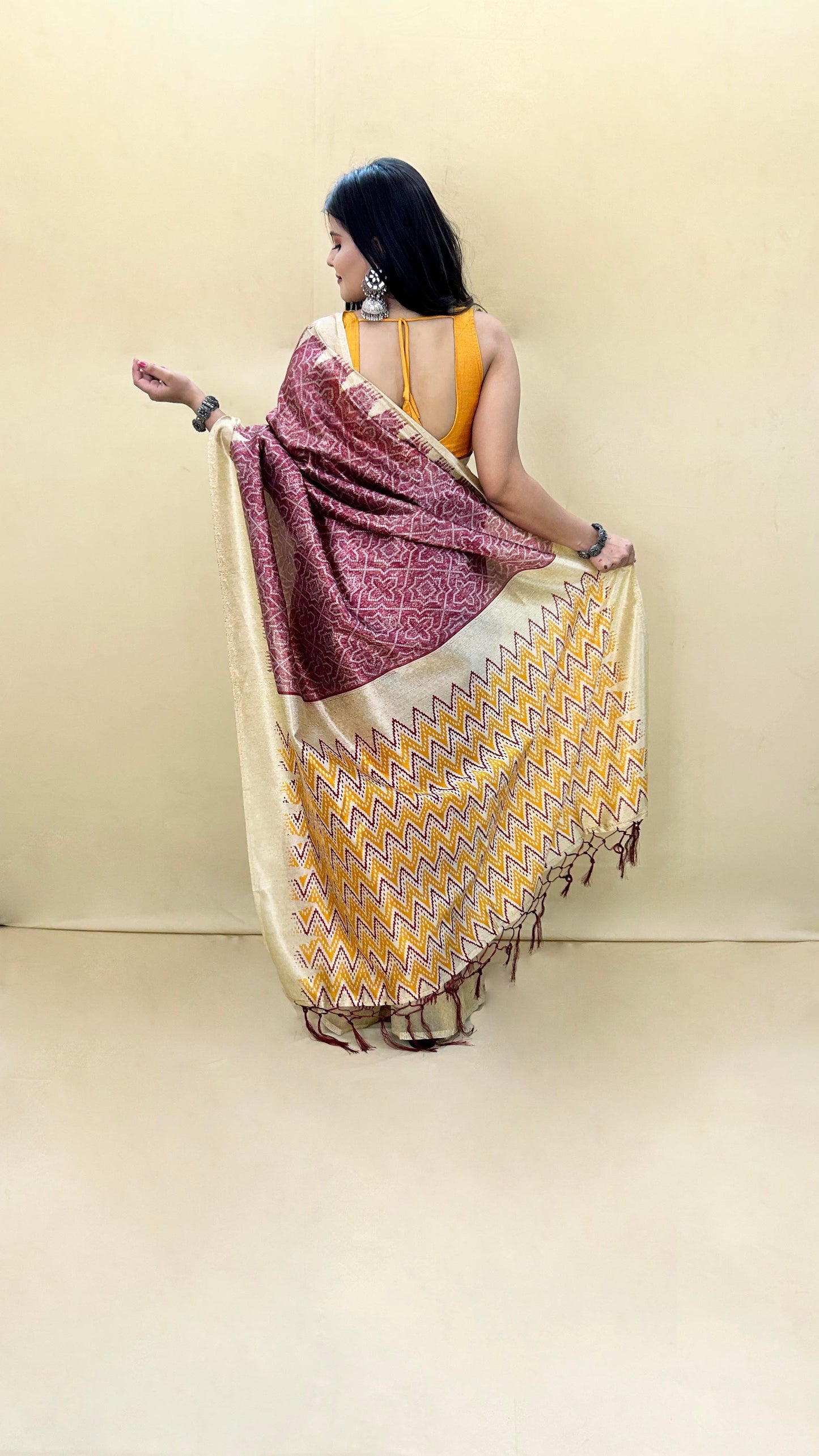 Festive Weaves Orange Pink Silk Saree