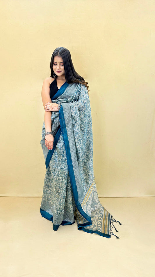 Festive Weaves Blue Grey Silk Saree