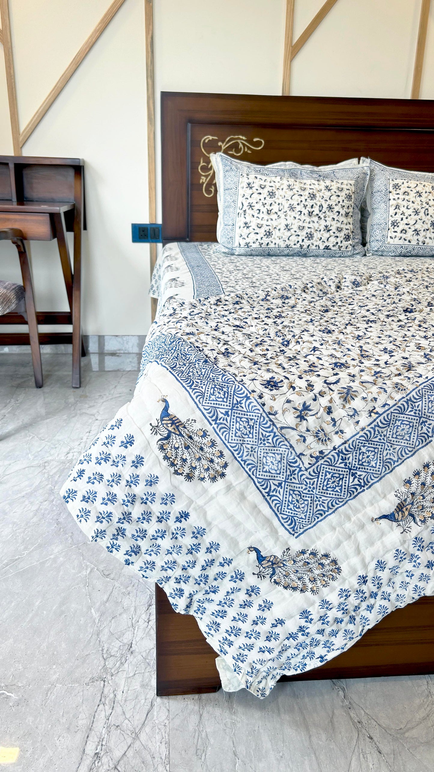 Royal Rajputana Handblock Printed Non Reversible Bedset - 107