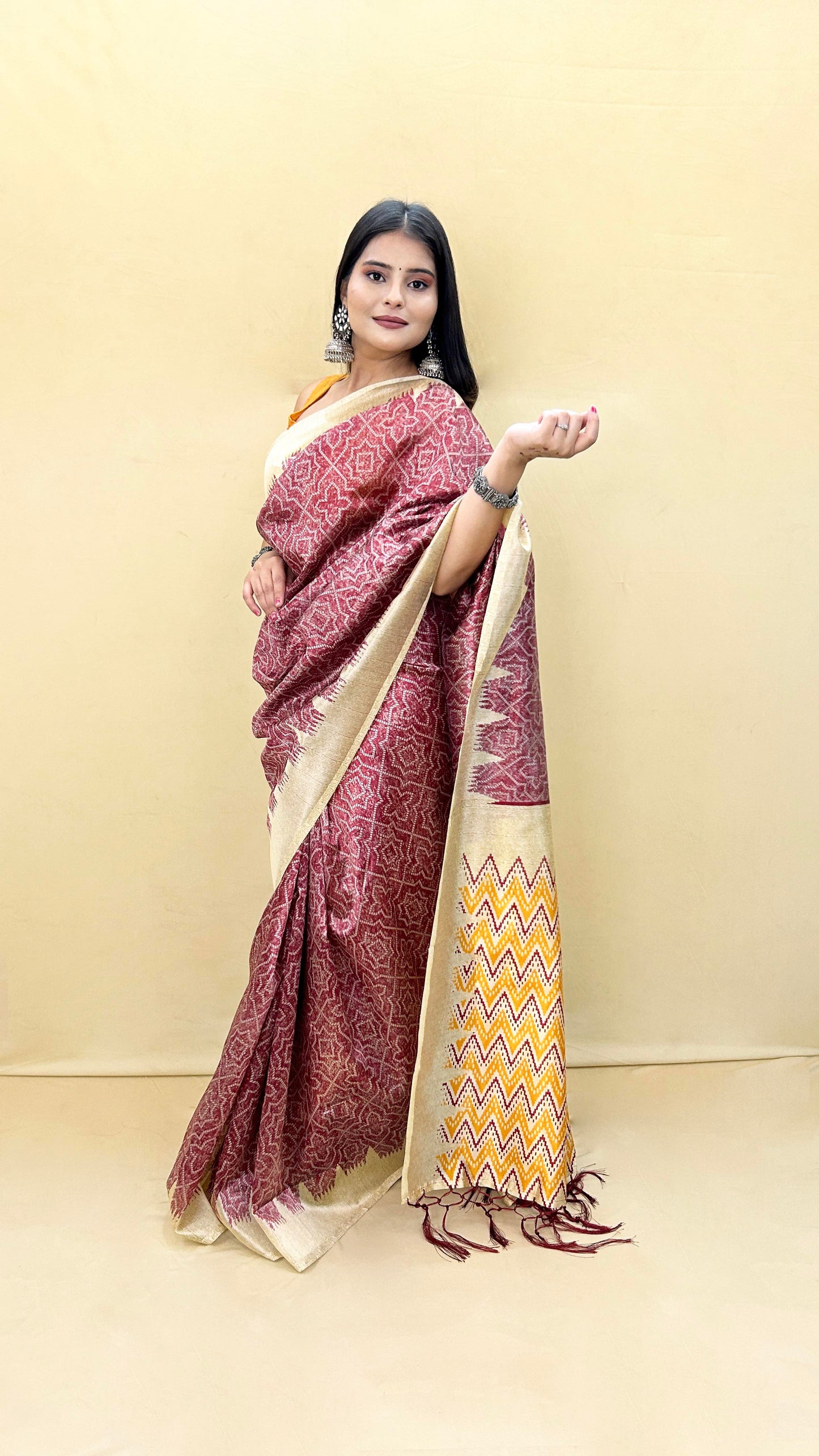 Festive Weaves Orange Pink Silk Saree