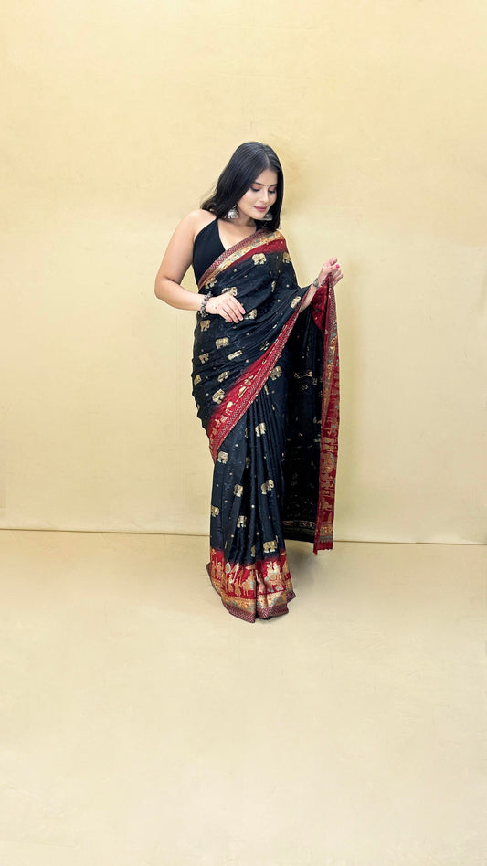 Festive Weaves Black Silk Saree