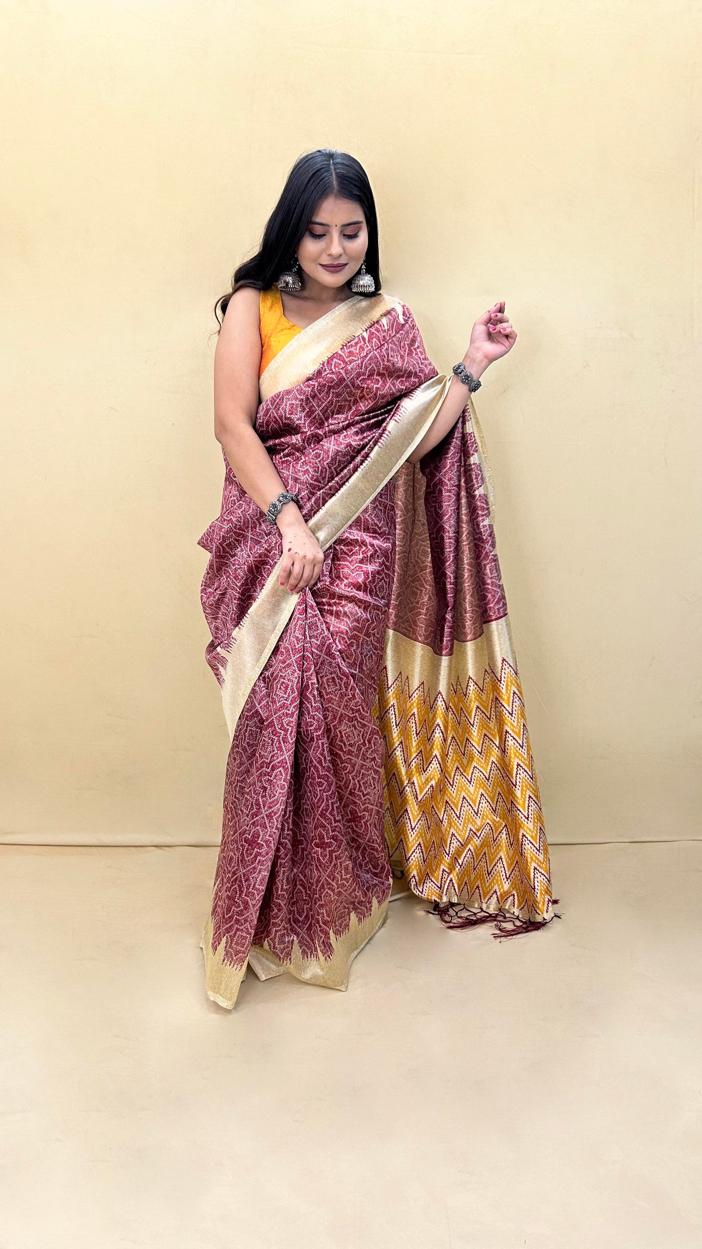 Festive Weaves Orange Pink Silk Saree