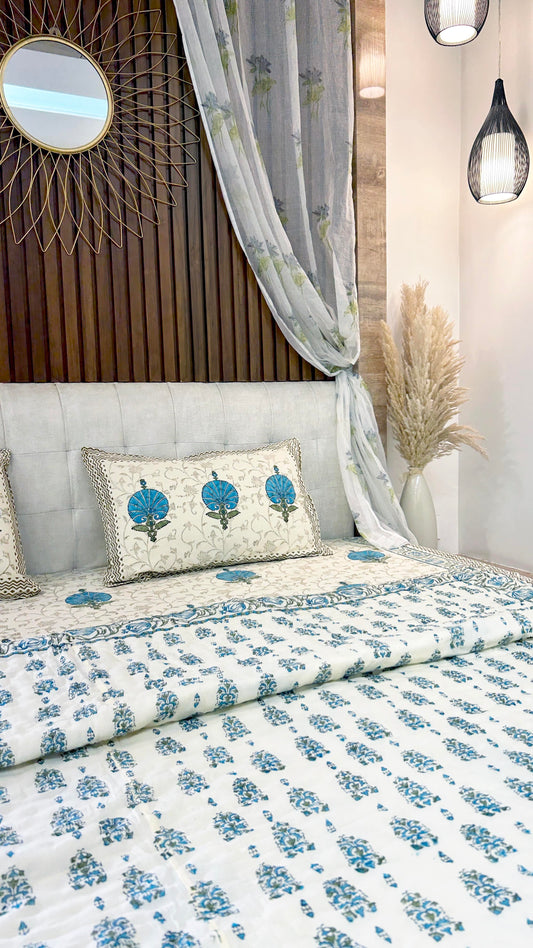 Magnolia Handblock Printed Reversible Bedset - 115