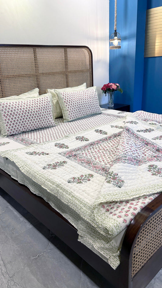 Magnolia Handblock Printed Reversible Bedset - 109