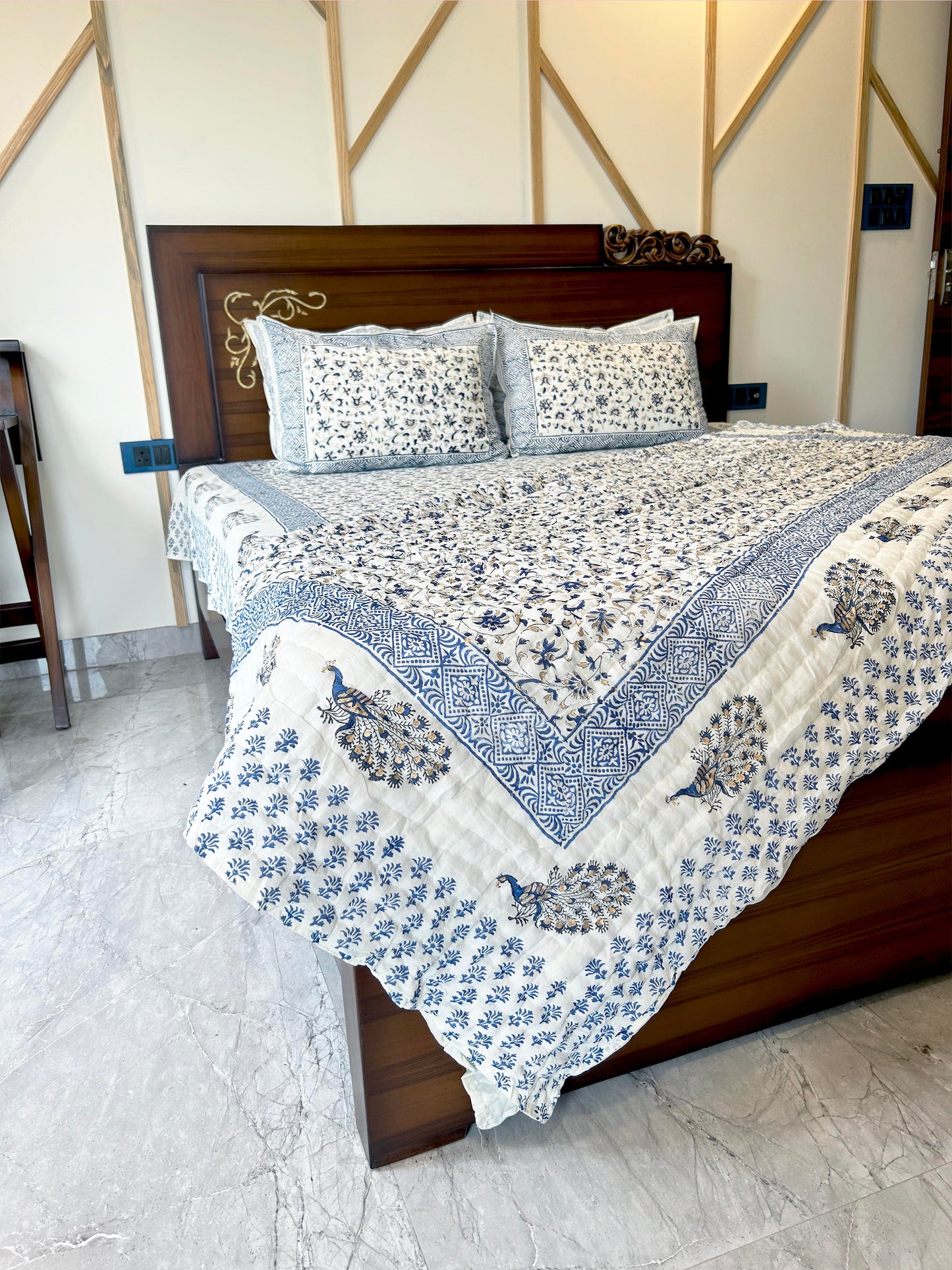 Royal Rajputana Handblock Printed Non Reversible Bedset - 107