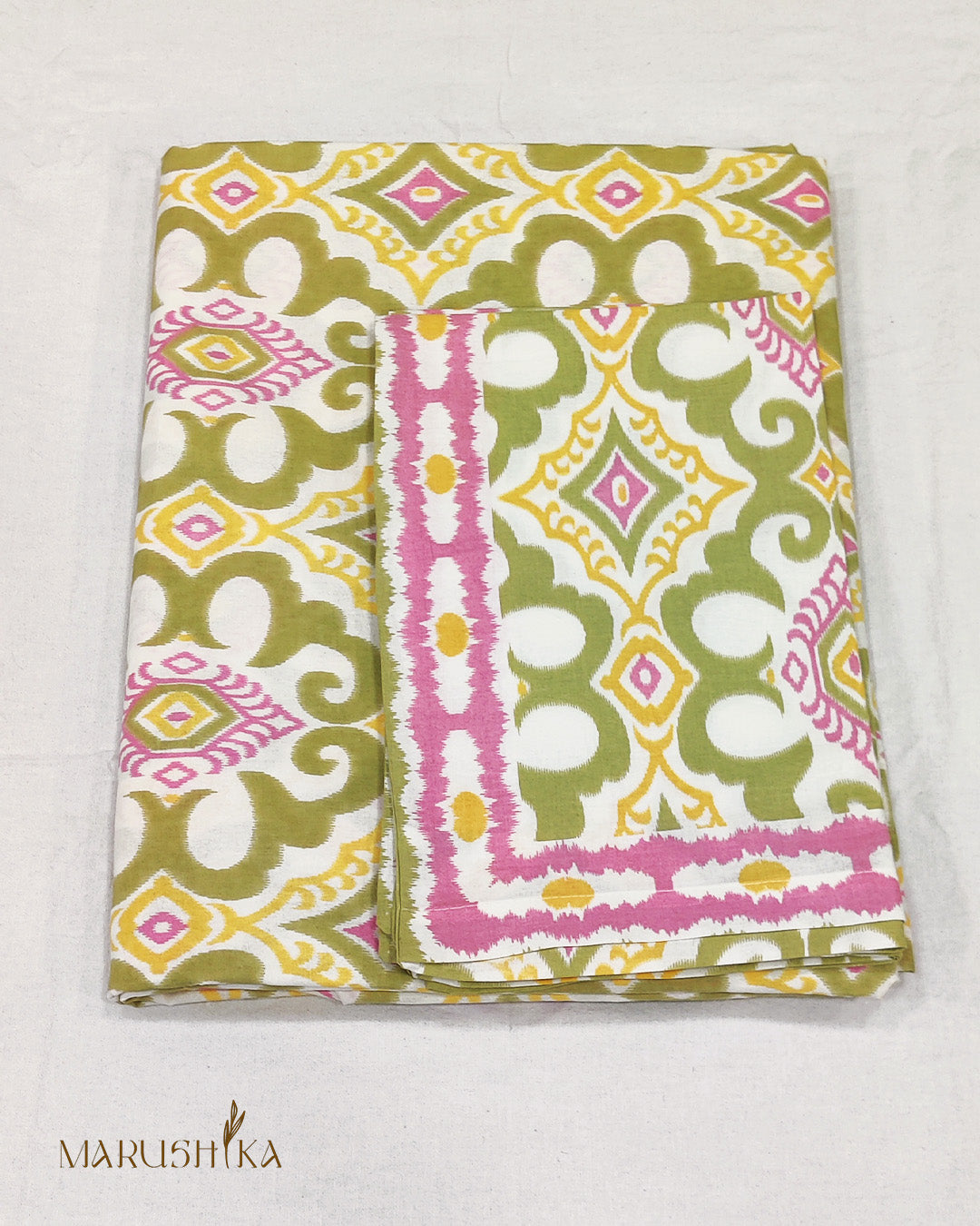 Ikat Print Handblock Printed Bedsheet - 107