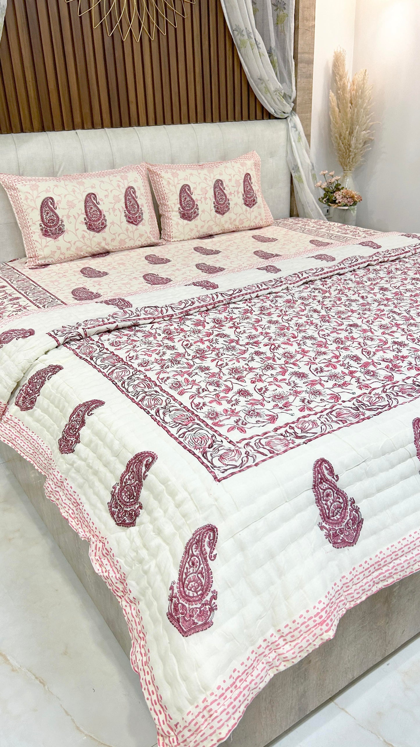 Magnolia Handblock Printed Reversible Bedset - 101