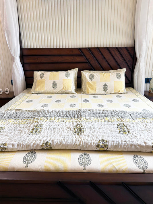 Magnolia Handblock Printed Bedsheet - 111