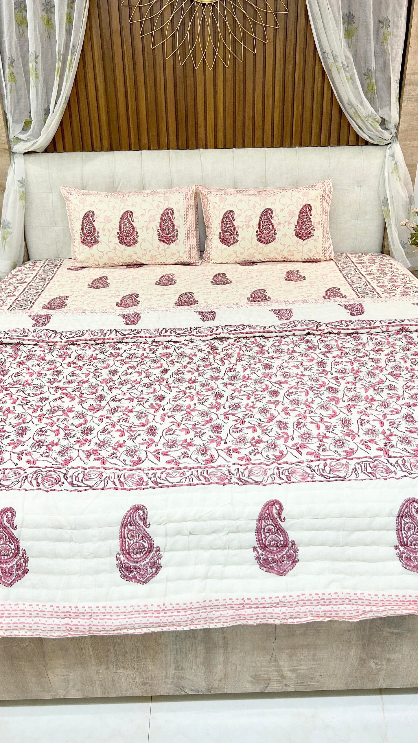 Magnolia Handblock Printed Reversible Bedset - 101