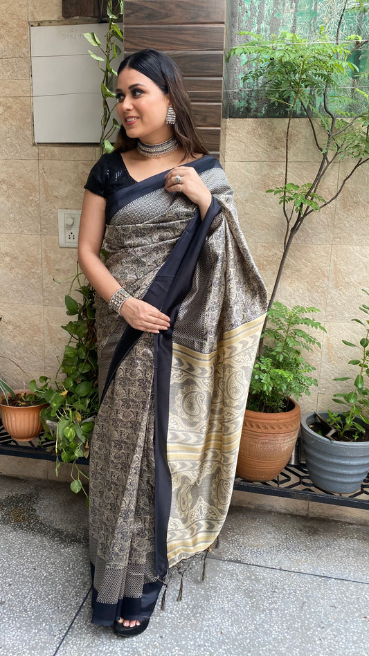 Kalamkari Navy Blue Saree