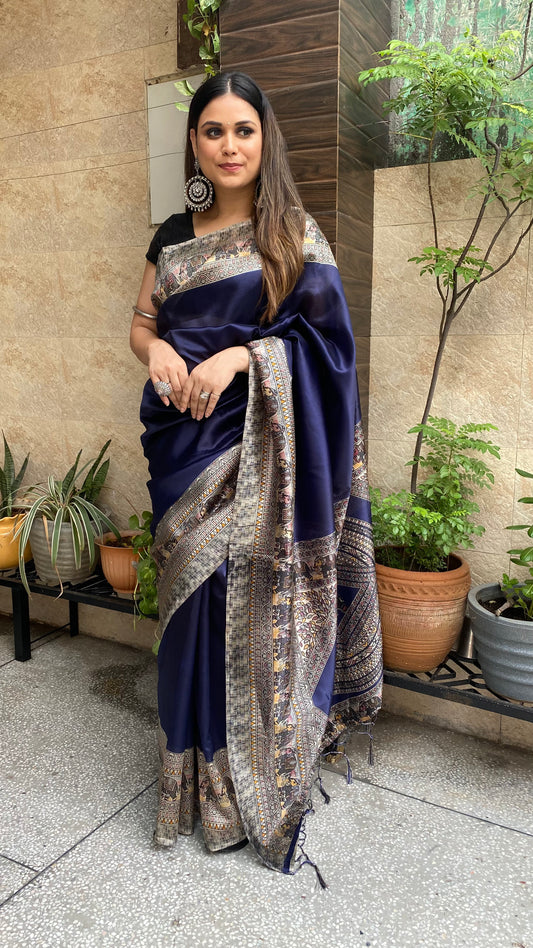 Kalamkari Elephant Print Silk Saree