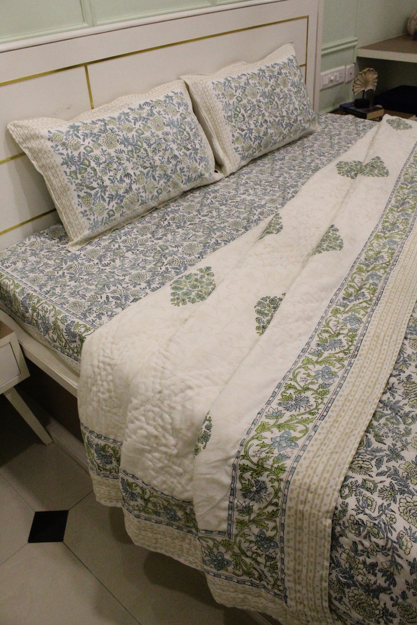 Magnolia Handblock Printed Reversible Bedset - 138