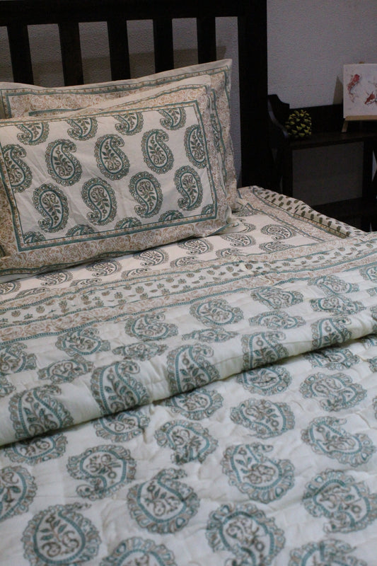 Tales of Summer Handblock Printed Non Reversible Bedset - 109