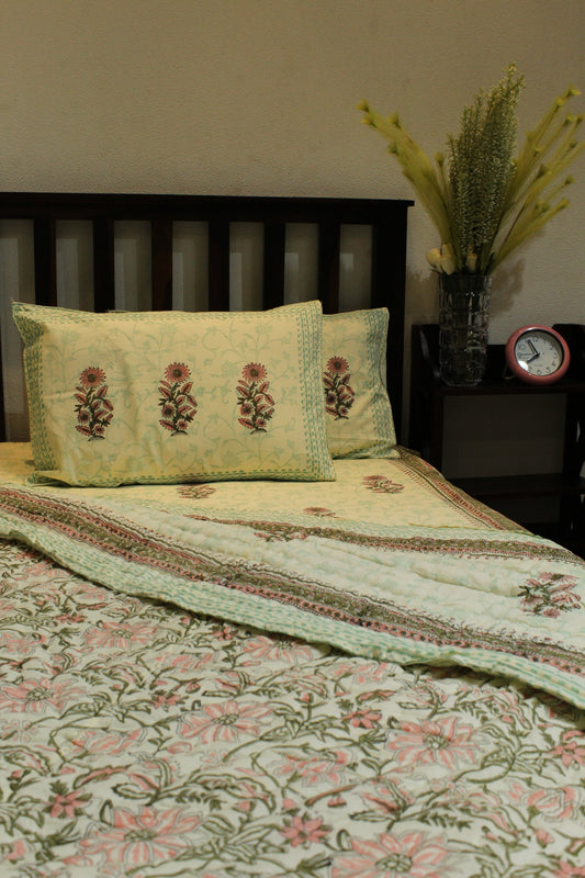 Magnolia Handblock Printed Reversible Quilt - 130