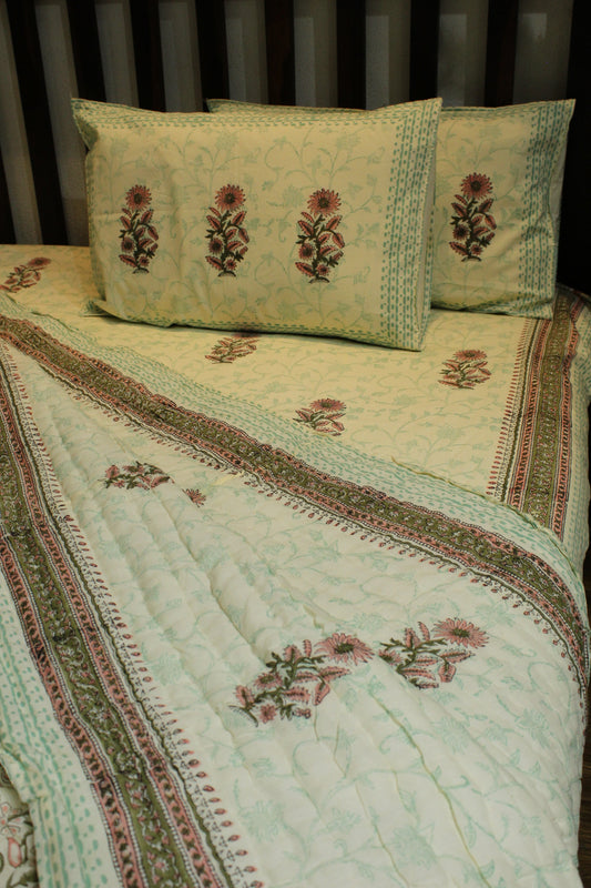 Magnolia Handblock Printed Bedsheet - 127