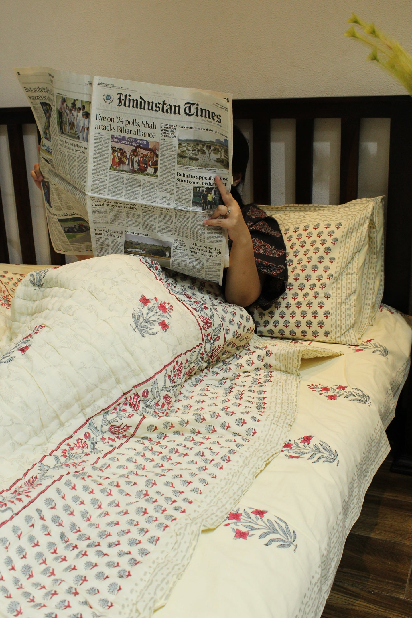 Magnolia Handblock Printed Reversible Quilt - 129