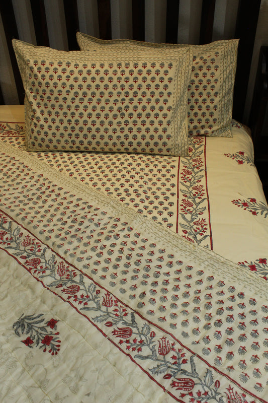 Magnolia Handblock Printed Bedsheet - 126