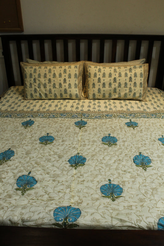 Magnolia Handblock Printed Reversible Quilt - 128