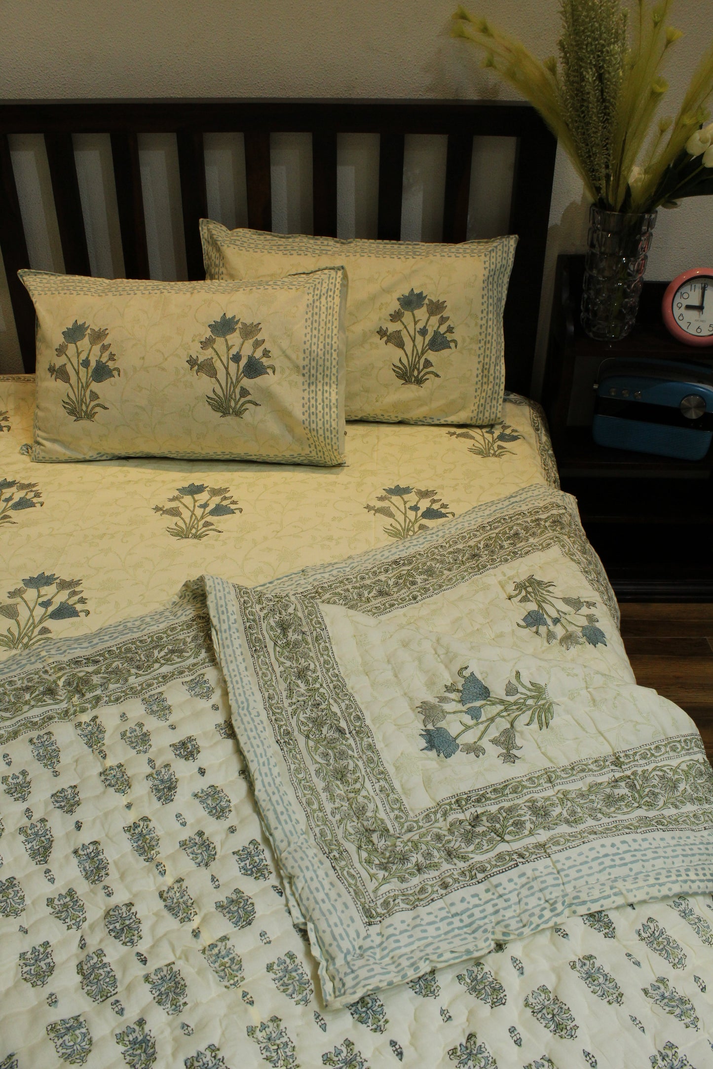 Magnolia Handblock Printed Bedsheet - 124